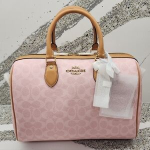 Coach Large Rowan Satchel in Powder Pink Signature Canvas with Charms
